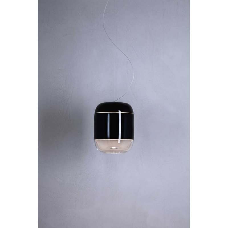 Gong 1 - Light Chrome Single Pendant, 200cm H x 30cm W x 30cm D, Black