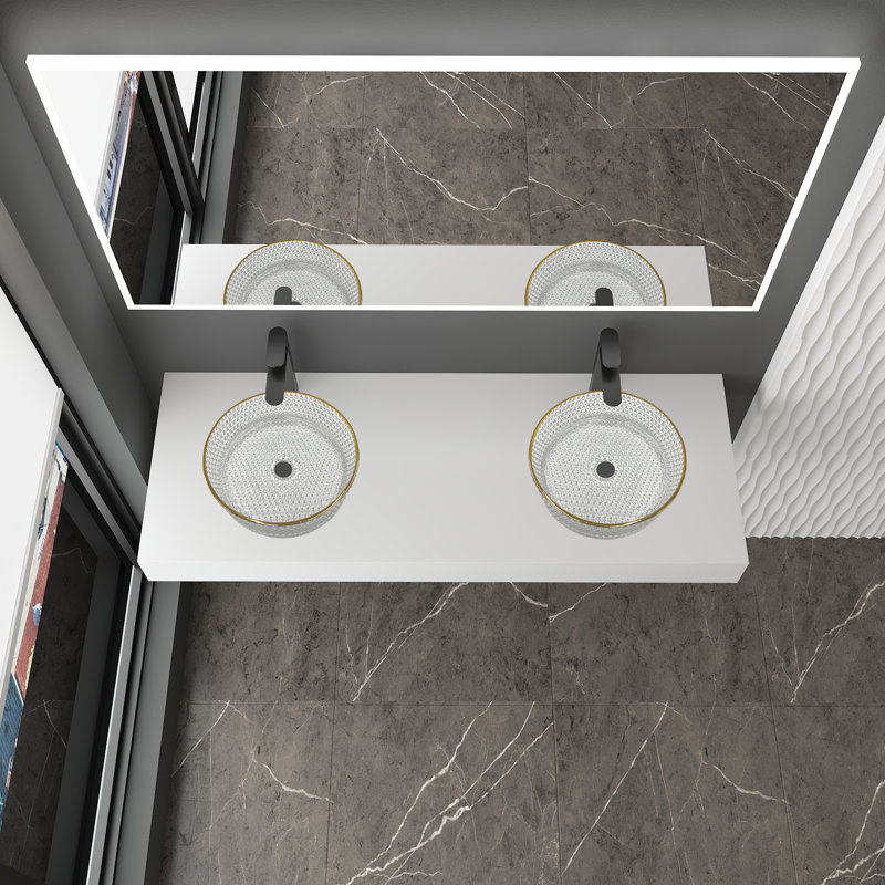 Lavabos vasques rondes transparentes 16 "avec base dorée Scotch avec base blanche 60" Scotch