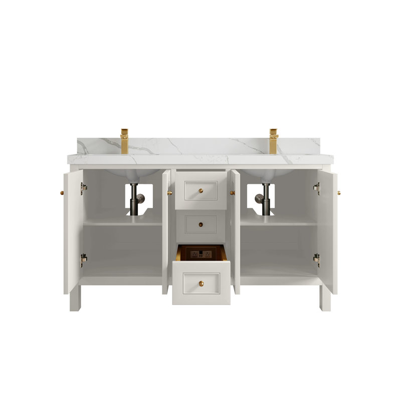 Nashville X P 22 po D Meuble-lavabo double avec 2 po Quartz, Albâtre, Calacatta Laza