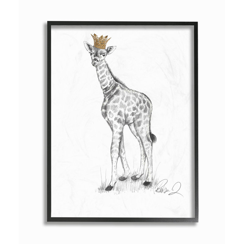 «Giraffe Royalty Graphite Dessin», reproduction, H 14 po x l 11 po x P 1,5 po, Giclée encadrée noir minuit