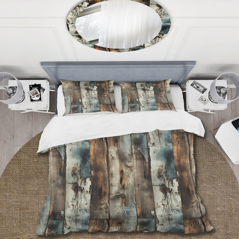 Queen Rustic Barnwood Weathered Tones Microfiber Duvet Cover Set