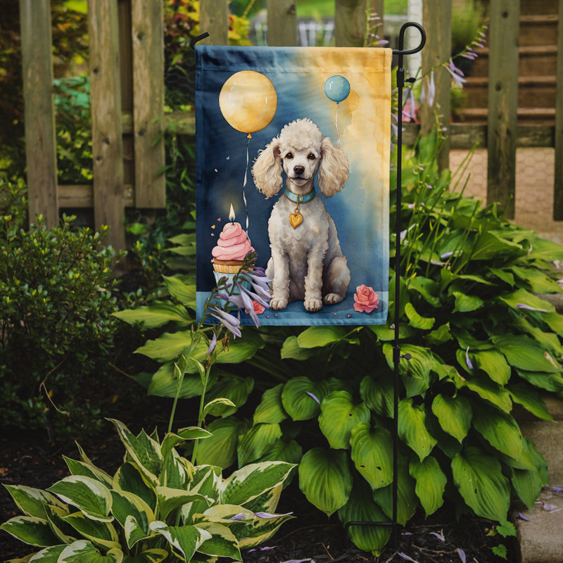 Drapeau de jardin «Happy Birthday», Caniche blanc