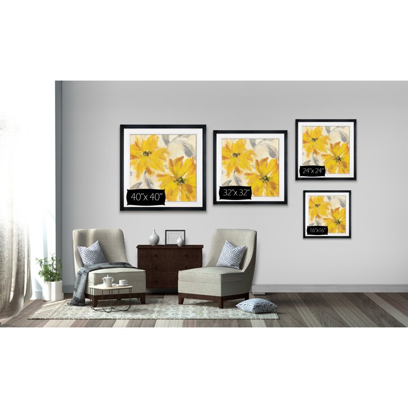 Joie florale - Peinture, H 16 po x l 16 po, Impression encadrée, Noir