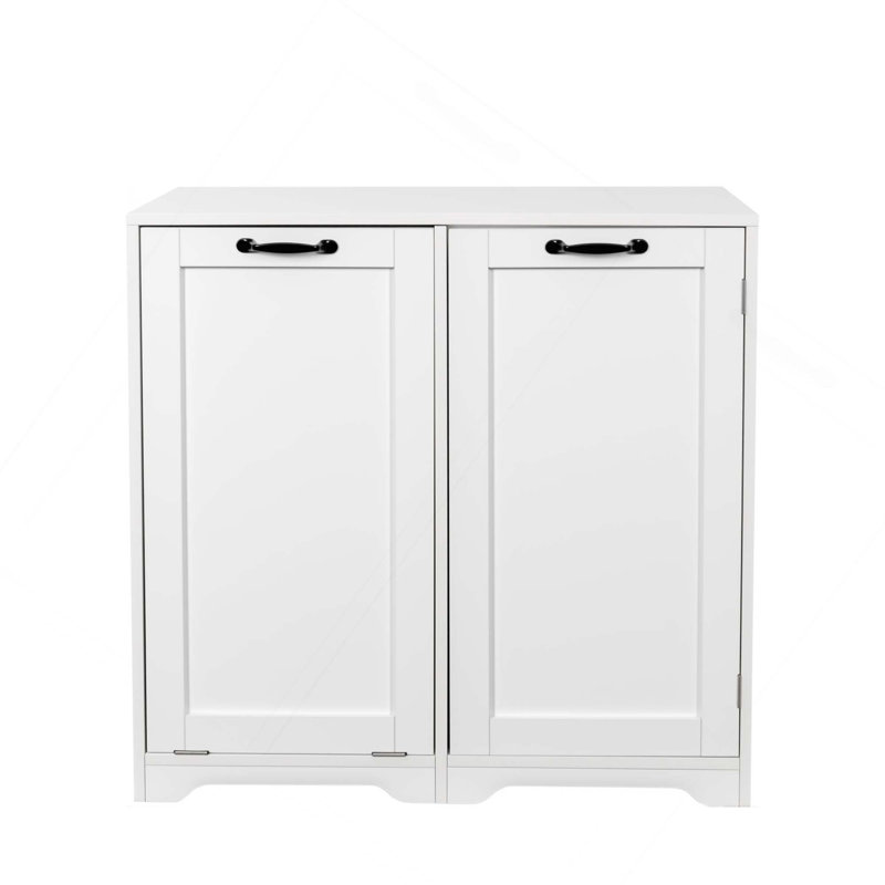 Armoire de buanderie autoportante avec portes, tablette réglable et panier inclinable pour un grand rangement