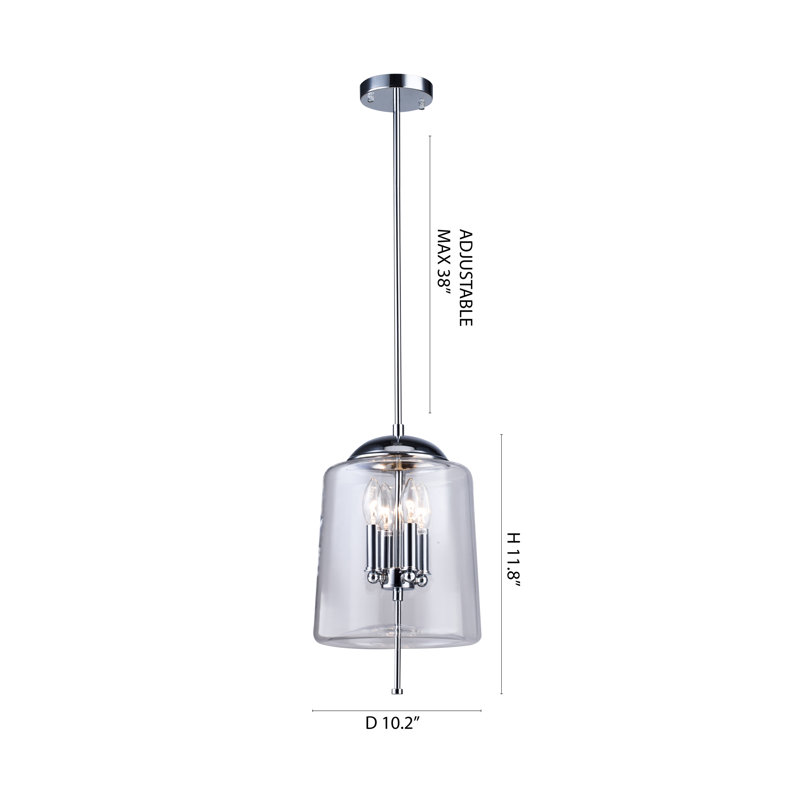 Luminaire suspendu chromé 4 lumières avec abat-jour en verre transparent Mclaren