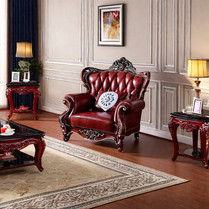 Fauteuil en cuir véritable capitonné European Vintage Classic