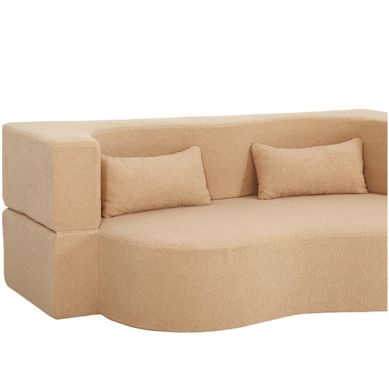 Canapé-lit convertible 2-en-1, causeuse pliante pleine grandeur avec tissu en peluche doux, aucun assemblage requis, matelas de canapé avec 2 coussins