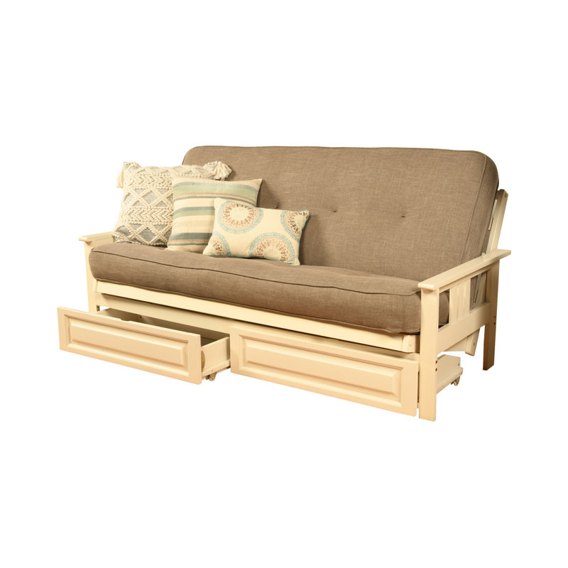 La base de futon pleine grandeur Stratford comprend des tiroirs de rangement et un matelas, Premium Pocket Coil, Lin pierre