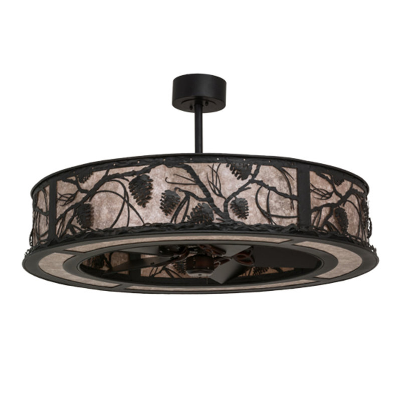 Whispering Pines Downrod Ceiling Fan, 25" H x 45" W x 45" D, Black/Silver Mica, Textured Black