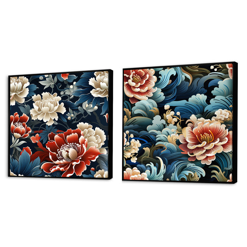 Stocksbridge - Ensemble de 2 collages carrés abstraits, Cadre flottant noir, H 16 po x l 33 po