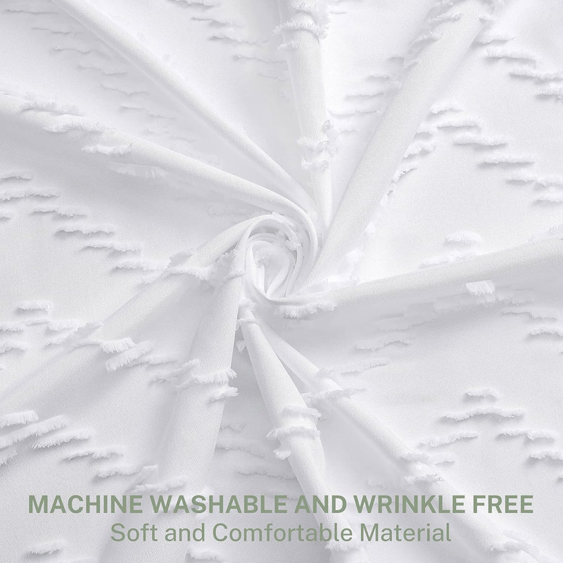 Rideau de douche blanc en tissu Boho, Blanc / chevron