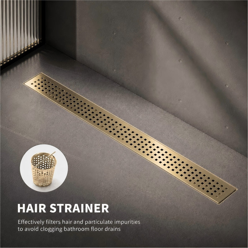 FirmBase 36" Brushed Gold linear grid drain, Brushed Gold