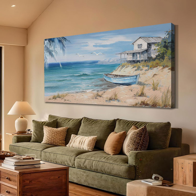 "Blue Coastal", art mural pour salon, plage, peinture sur mer, chambre à coucher, décoration murale, image sur l'océan, grande œuvre d'art, bureau à domicile, 48 po x 24 po
