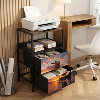 Table de chevet 2 tiroirs avec station de charge, table de chevet pour chambre avec ports USB et amp; Table de chevet noire Outlets Outlet