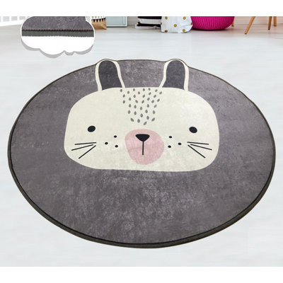 Antibacterial Round Area Carpet, 55.1 in Diameter | 100% Polyester, 0.4 in Pile Height & 0.4 in Sponge Height | Non-Slip Underside, Machine Washable at 86°F | Ideal for Living Room, Bedroom, & Playroom Décor