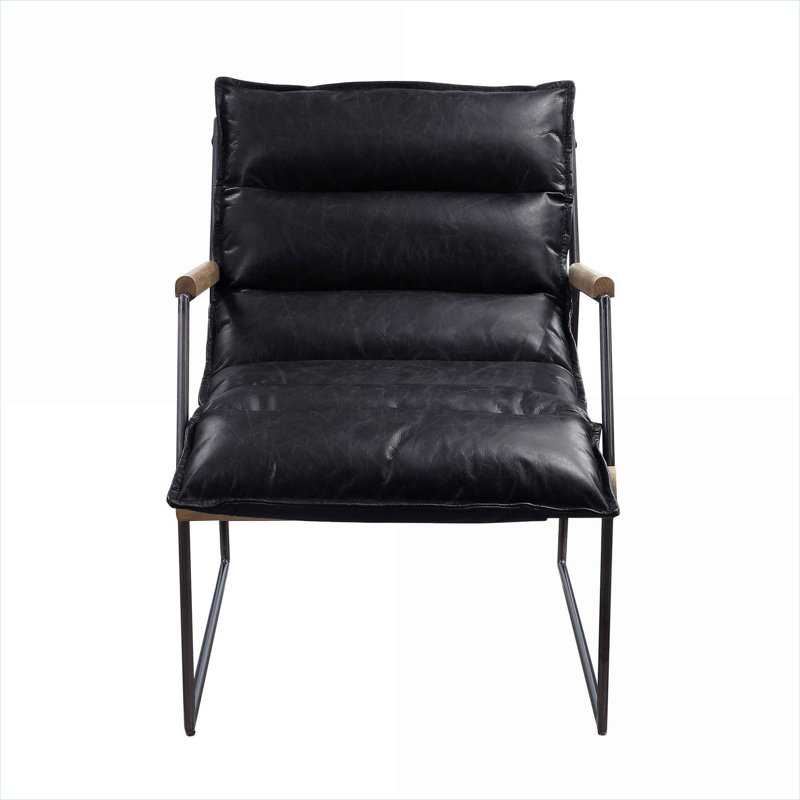 Fauteuil d'appoint 24 pouces à assise simple, base en traîneau en cuir véritable de couleur brune pour le salon