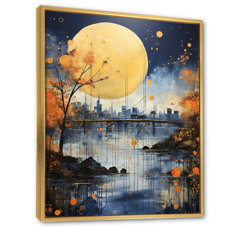 «Yellow Bridge Abstracted Riverine Pointillism I - Cityscapes», reproduction d'art sur toile, H 44 po x l 34 po x P 1,5 po