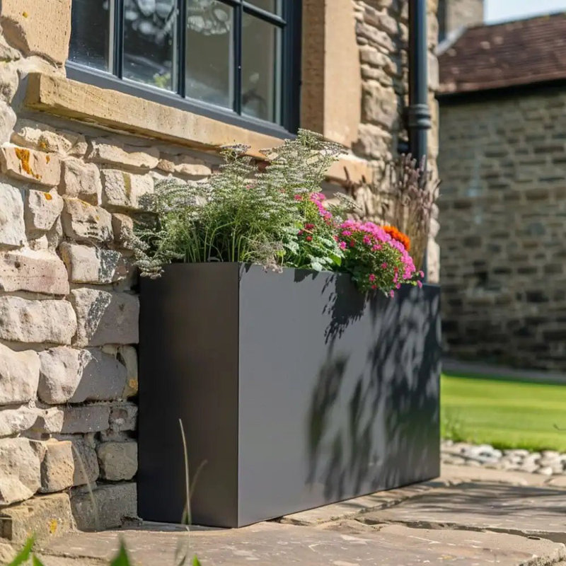 Reny Galvanised Zinc Trough Planter, 60cm H x 80cm W x 60cm D, Grey