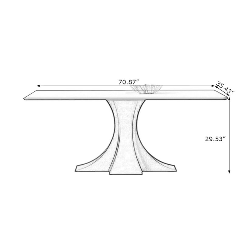 White + Black Rectangular Sintered Stone + Iron Dining Table, 29.53"H x 70.87"L x 35.43"W