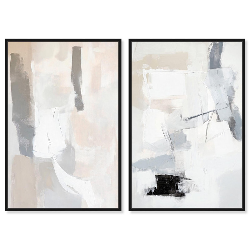 Softened Echoes Set Canvas Set of 2 Neutral Art by , H 15 po x l 10 po, Cadre flottant noir