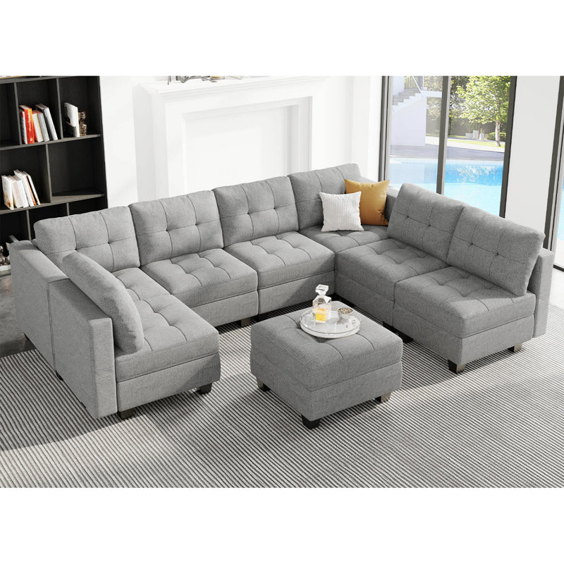 Ashbury Ivery 116.6'' U Shaped Couch Modular Polyester Blend Sectional Sofa with Cushions, Gray Polyester Blend