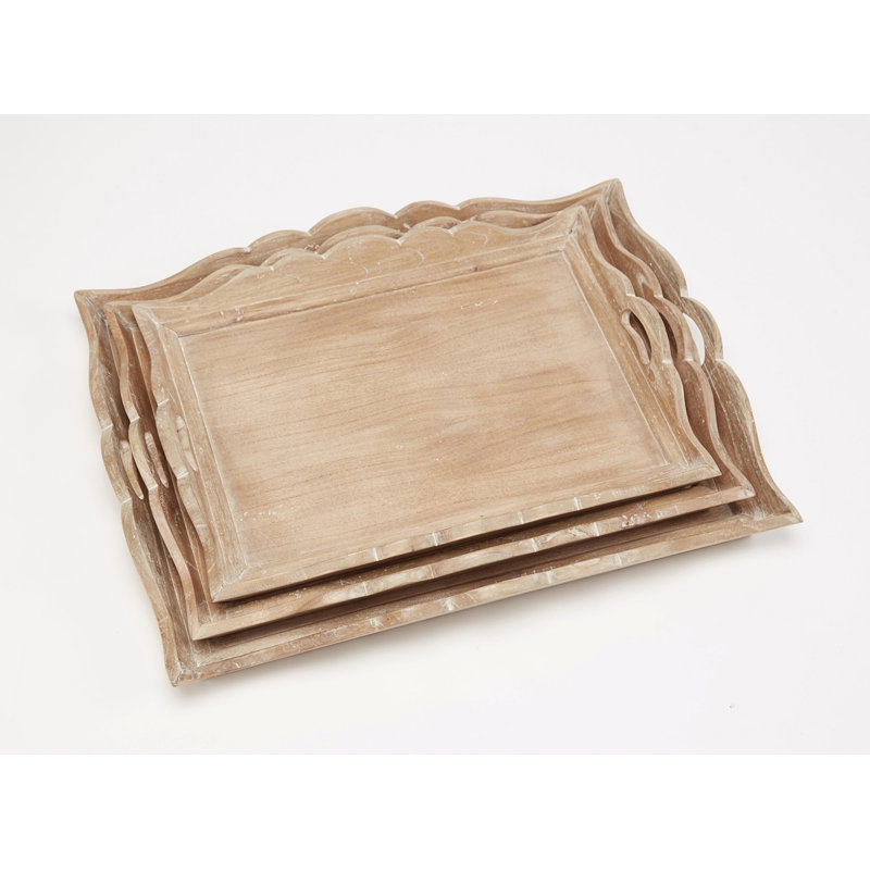 Kadence Scalloped Edge 3-Piece Serving Tray Set, Rodeo Dust