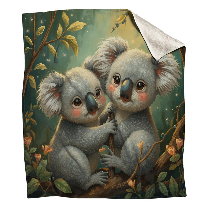 Paire de couvertures mignonnes Koala, L 60 po x H 80 po
