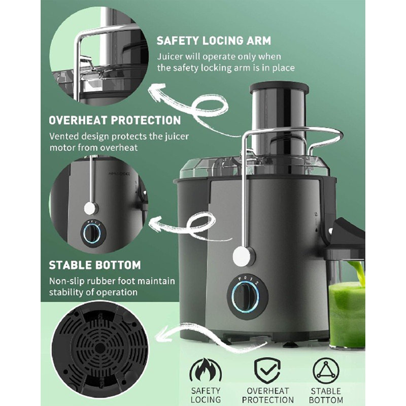 800W Centrifugal Juicer Machine, 3-Speed Juice Extractor With 3-Inch Wide Chute, Easy Clean, Fruit & Vegetable Juicer, Stainless Steel, BPA-Free, Compact Home Kitchen