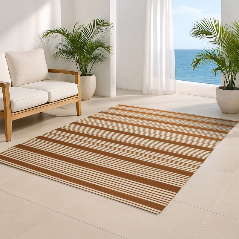 Tapis intérieur / extérieur beige HorizontalStripes, Rectangle 9 pi x 12 pi