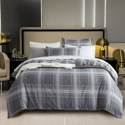 Microfiber Plaid Duvet Cover Set with Pillowcases