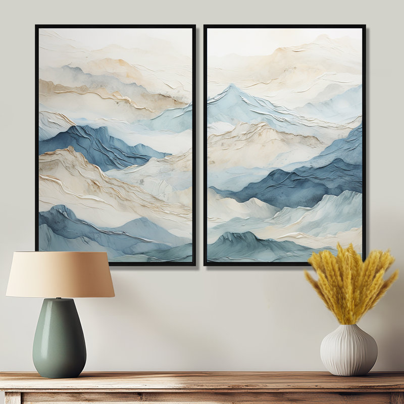 Minimalisme gris et bleu brise de montagne - Art mural traditionnel, H 36 po x l 48 po, Noir