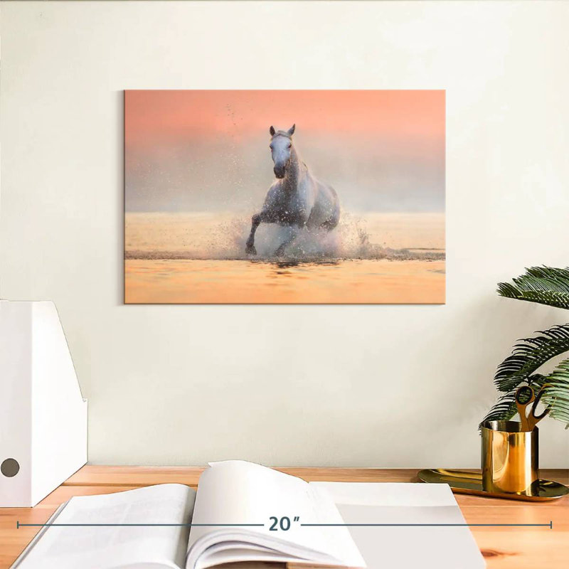 Brampt White Galloping Horse, 8" H x 12" W