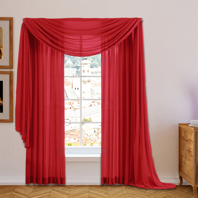 Daxin Sheer Voile Rod Pocket Curtain Panels, Red, 54" W x 84" L