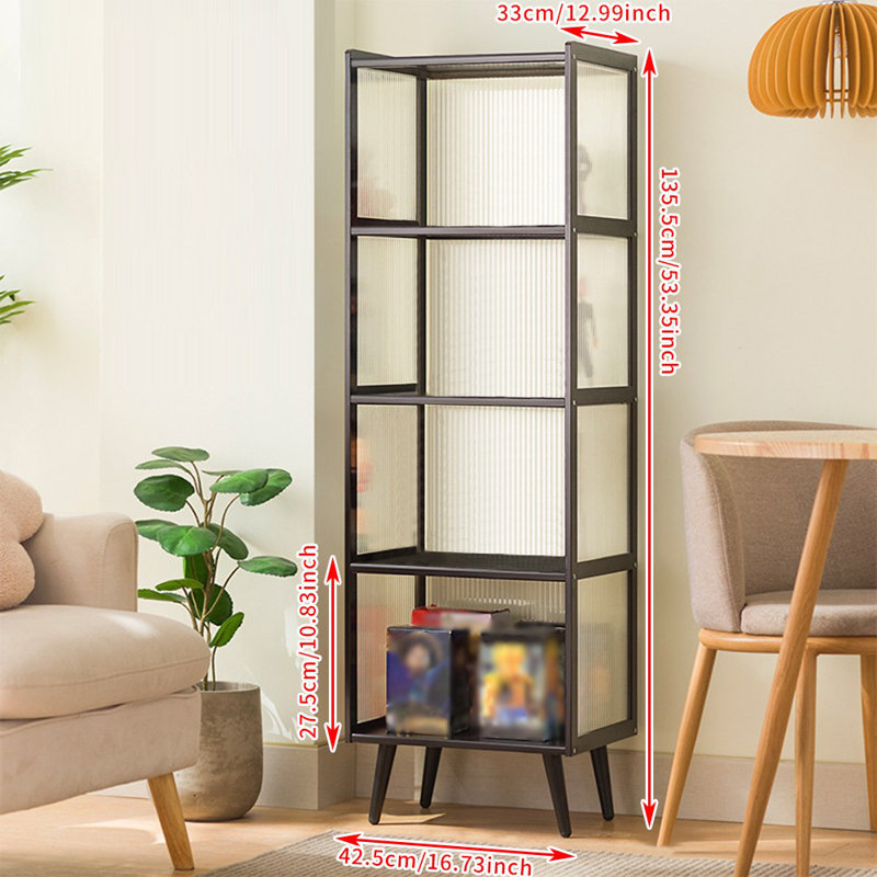 Wooden Collectibles Display Cabinet with Doors, Curio Cabinet 3 Tiers Bookcase