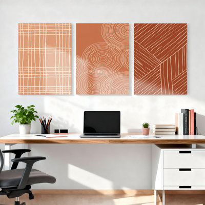 Geometric Pattern Abstract Art Canvas Wrapped Wall Art Set Of 3