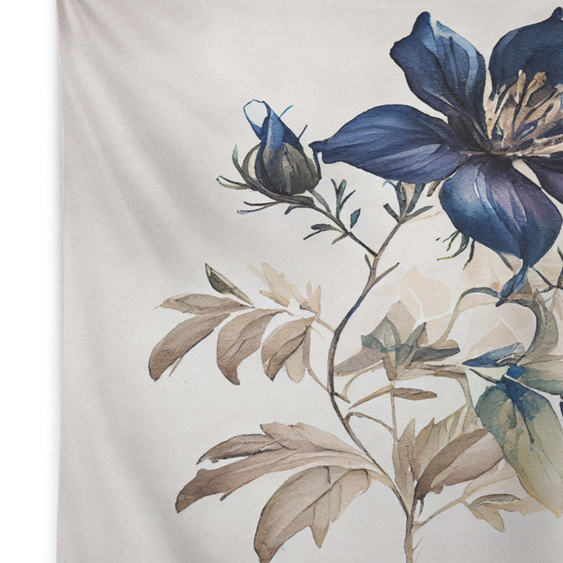 Blue Vintage Flower Blooming I Polyester Tapestry, 32" H x 39" W