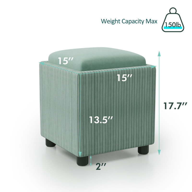 Repose-pieds carré avec rangement en velours 15 po Leticha, Velours vert