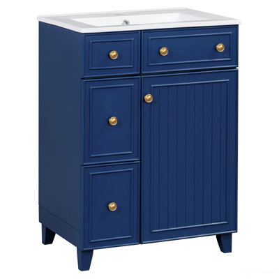 Meuble-lavabo simple avec lavabo en céramique, 2 tiroirs et 1 porte pour la salle de bain
