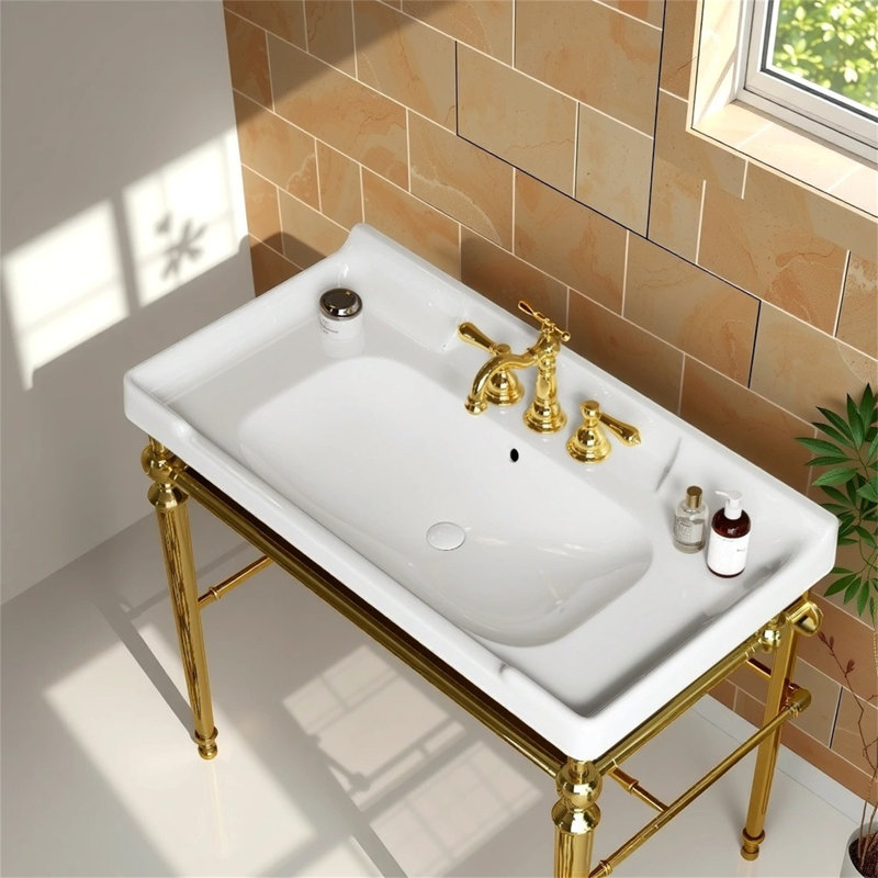 [36" Ceramic Bathroom Basin With 3 Pre-Drilled Holes]– No Cabinet/Faucet | Minimalist Small Space Sink | Durable Glazed Finish​
