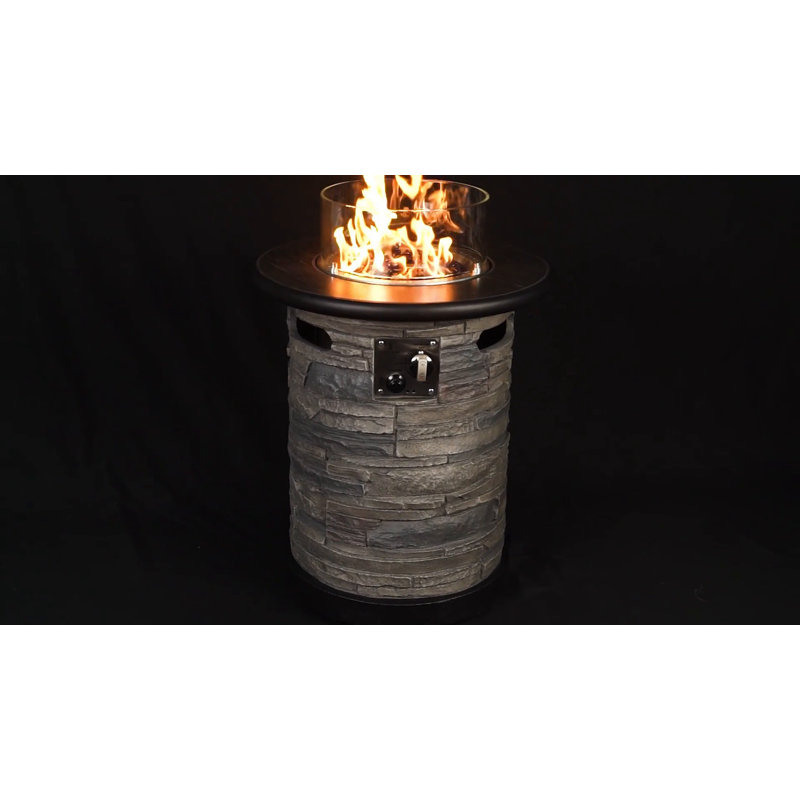 22" Round Black Propane Fire Pit Table with Porcelain Top