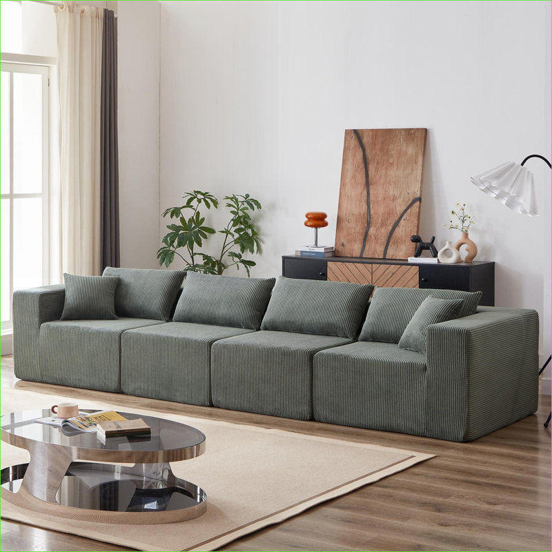 Canapé modulaire Riaan, Velours côtelé vert