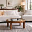 33.46 Inch Round Coffee Table with Silver Mirrored Top Solid Wood Frame Cylindrical Legs Mid Century Retro Honey Oak Cocktail Table for Living Room-736762002