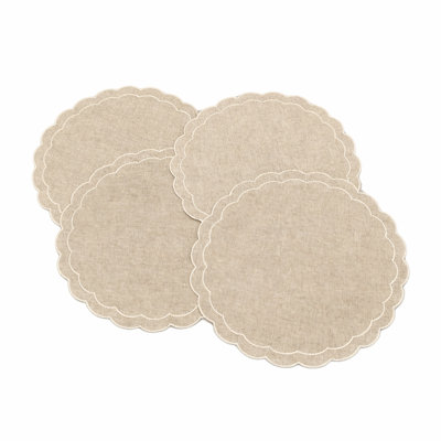 Khaki Round Placemats Set Of 4 – 15" Scalloped Edge Woven Round Table Mats