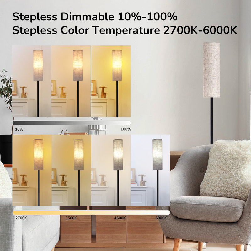 Smathering 65'' Traditional Floor Lamp with Remote Control and Bulb Included, Black