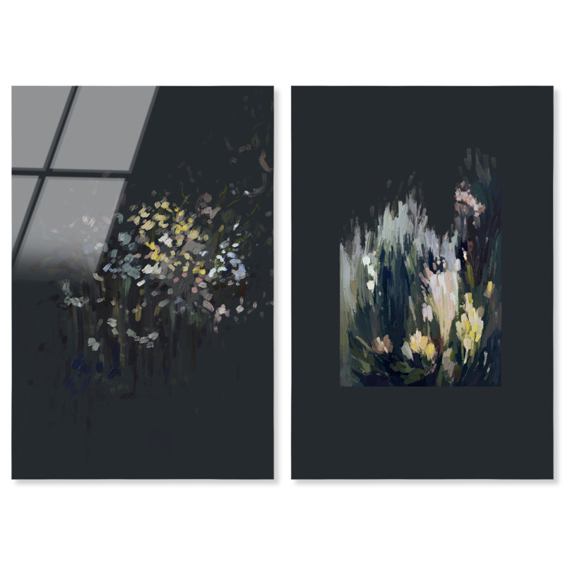 Midnight Flora Set High-Gloss Frameless Acrylic Glass Wall Art Floral & Botanical Print by Oliver Gal, Ready to Hang, 10 x 15