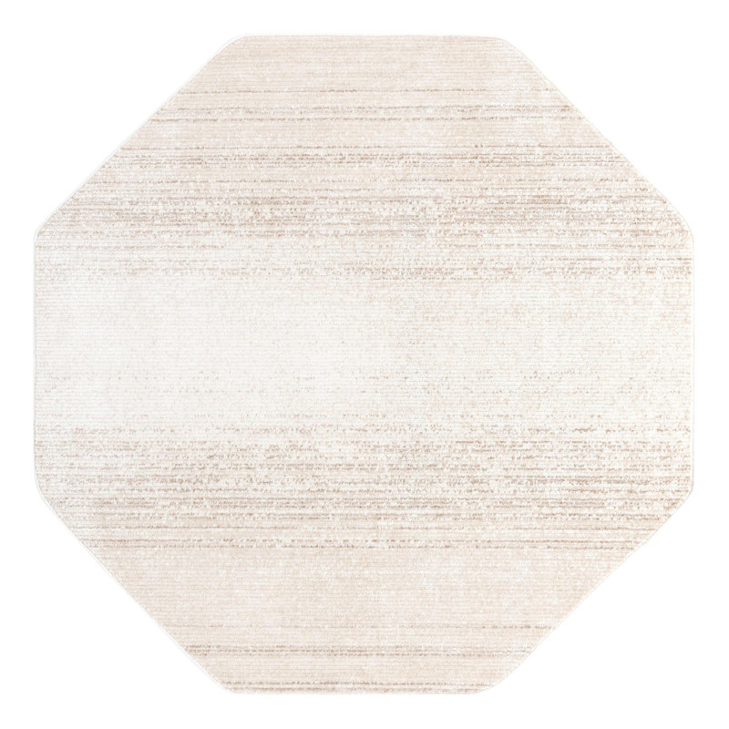 Tapis rayé ivoire Hulsey, Octogone 7 pi 3 po x 7 pi 3 po