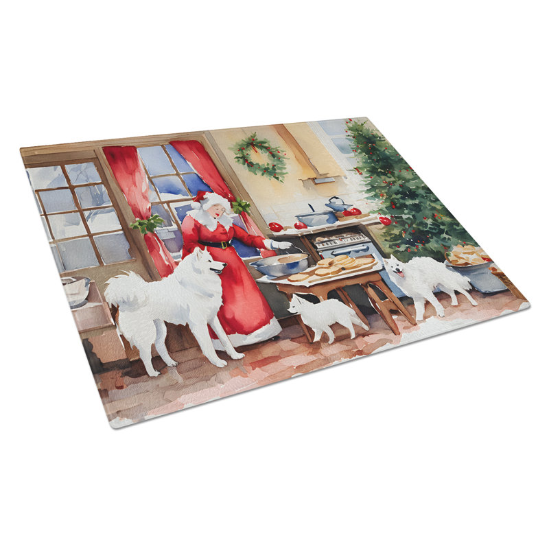 Samoyed Christmas Cookies Glass Cutting Board