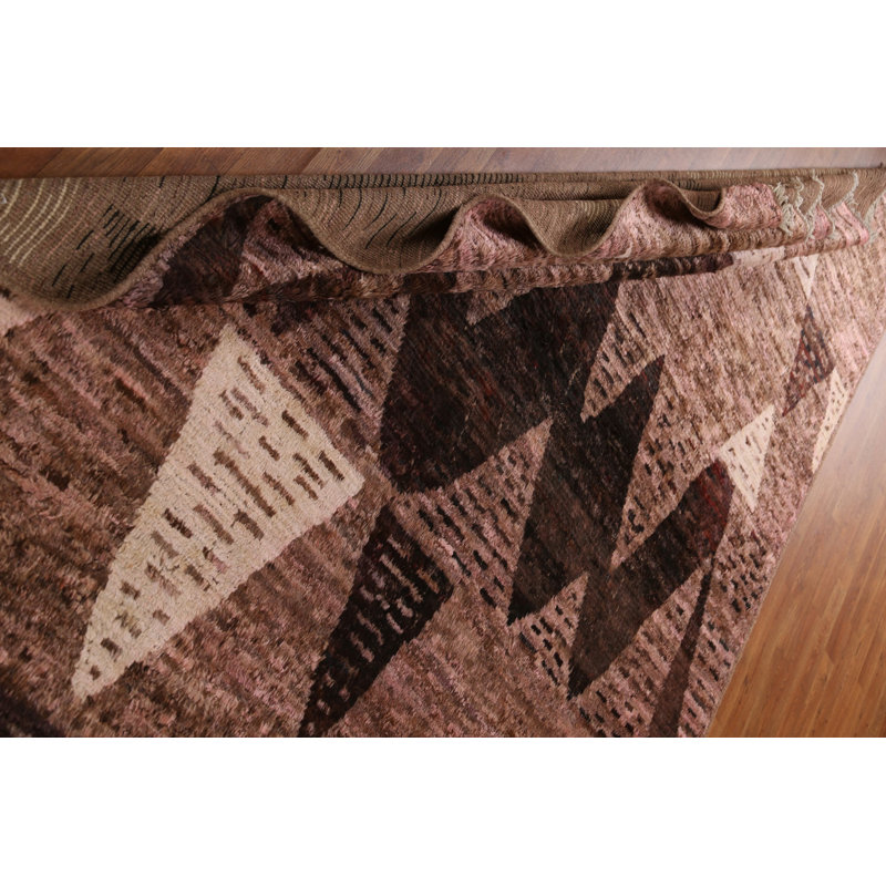 Tapis rose / brun en laine marocain noué à la main 7 x 10