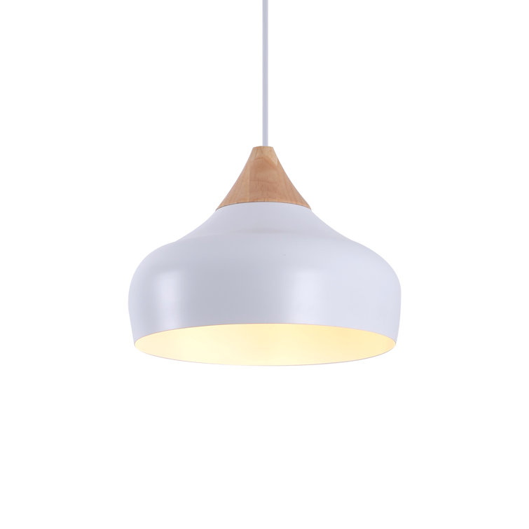 12.6" Metal Cone Pendant Light with Solid Wood Finial and Ceiling Canopy for Dining Room or Kitchen Island