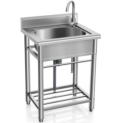 24" Freestanding Stainless Steel Utility Sink, Single Bowl Deep Basin Laundry Tub for Laundry Room, Garage, Pet Wash